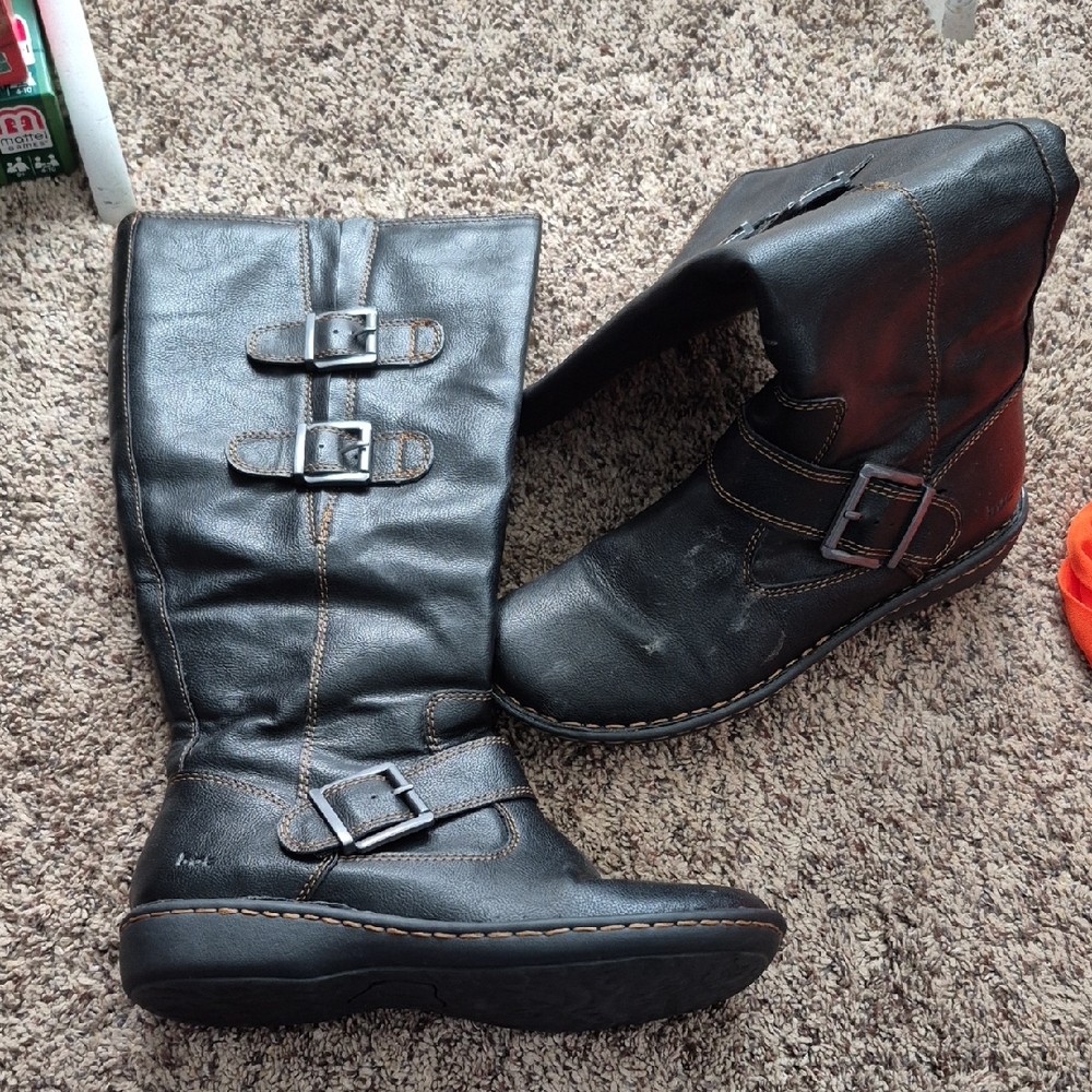 boc Black Leather Buckle Boots